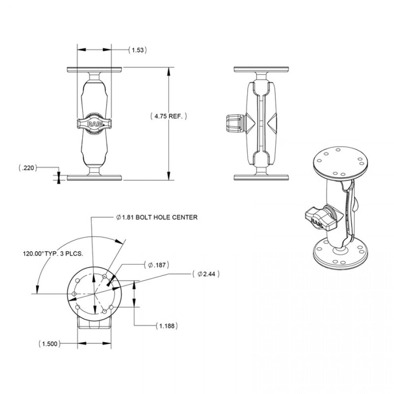 Load image into Gallery viewer, RAM-B-101 RAM® Universal Double Ball Mount with Two Round Plates
