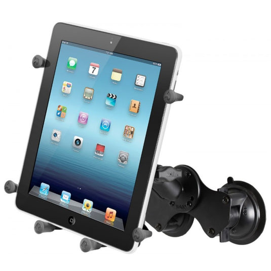 RAM-B-189-C-UN9 Double Suction Cup Mount with Long Double Socket Arm and Universal X-Grip® Holder for 10