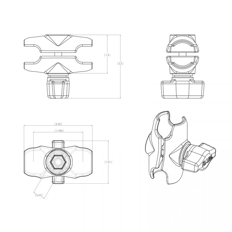 Load image into Gallery viewer, RAM-B-201-A Double Socket Short Arm for 1&quot; Ball
