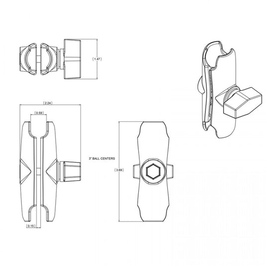 RAM-B-201 Double Socket Arm for 1" Ball