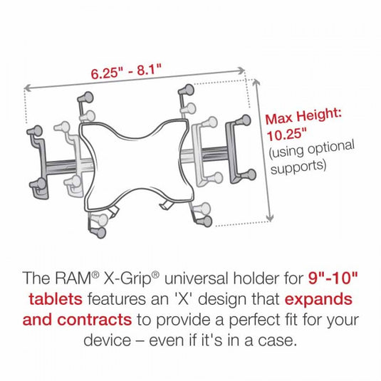 RAM-B-202-UN9 Universal X-Grip® Holder with Round Base Adapter for 10" Large Tablets