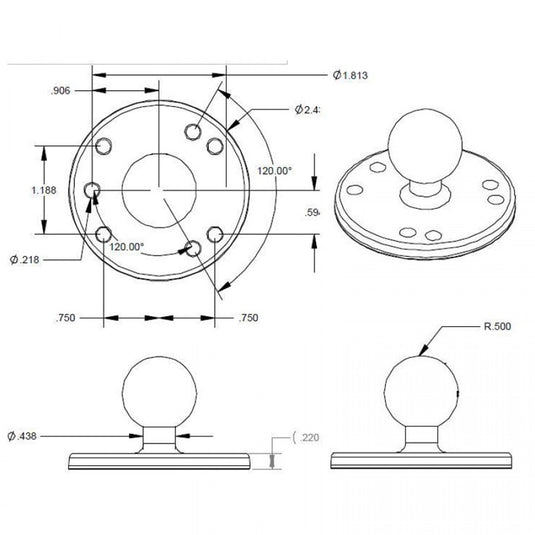 RAM-B-202 1" Ball Round Base with AMPS Pattern