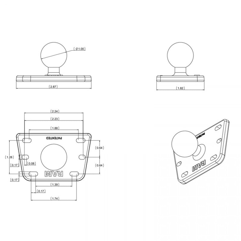 Load image into Gallery viewer, RAM-B-345 Reservoir Cover Base with 1&quot; Ball Centre Mounted
