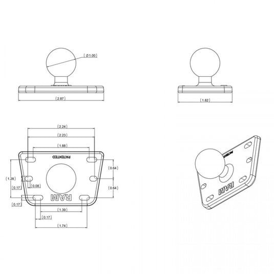 RAM-B-345 Reservoir Cover Base with 1" Ball Centre Mounted