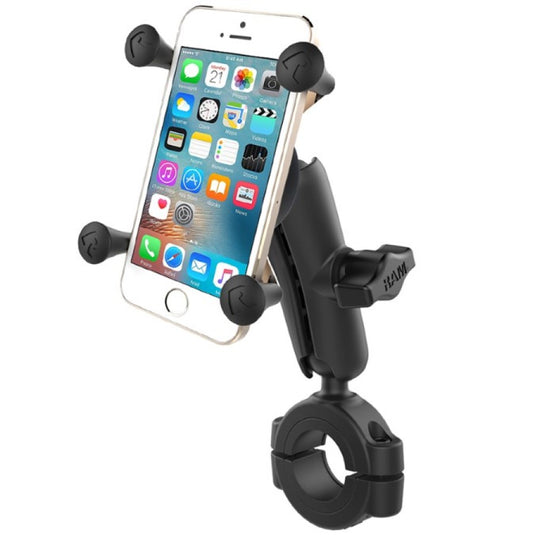 RAM-B-408-112-15-UN7 Torque 1 1/8" - 1 1/2" Diameter Handlebar/Rail Base with 1" Ball, Standard Arm and X-Grip® for Phones