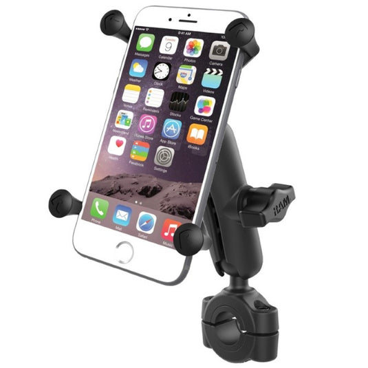 RAM-B-408-75-1-UN10 Torque 3/4" - 1" Diameter Handlebar/Rail Base with 1" Ball, Standard Arm and X-Grip® for Larger Phones