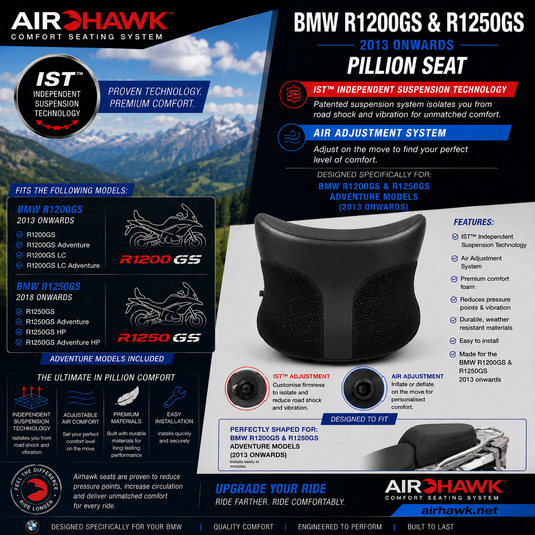 AIRHAWK BMW R R1200 GS Passenger Pillion W/Air = 2013 to present